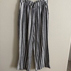 Striped Black and White Women’s Pants the look and feel of linen, side pockets
